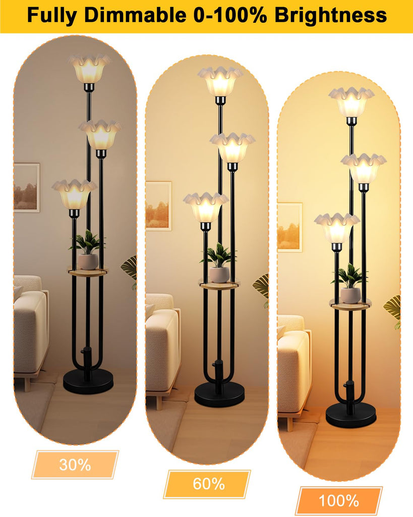 Flower Floor Lamp Dimmable Vintage Floor Lamp with Shelf & Bulbs Included Mid Century Black Floral Standing Tall Lamp