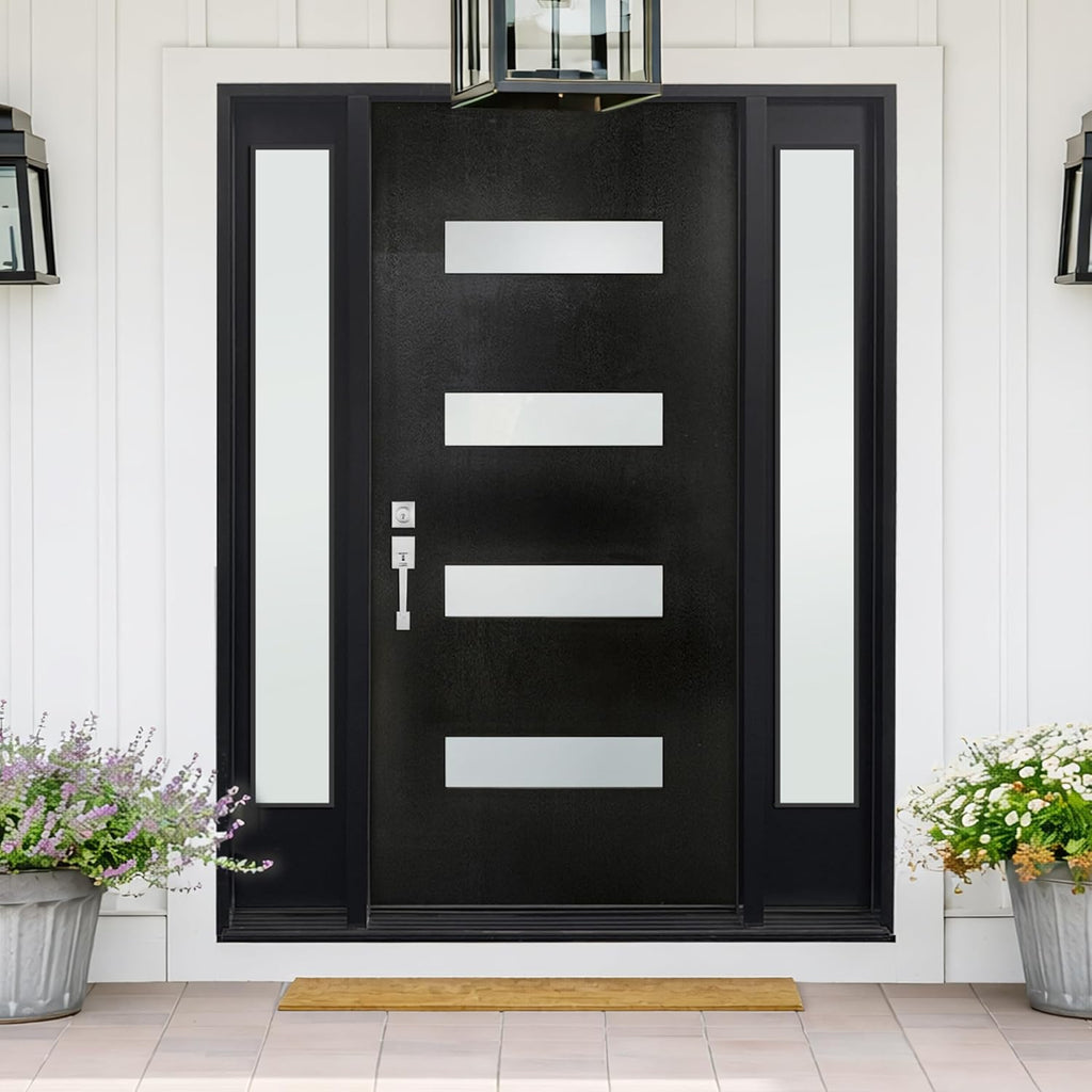 68''x80'' Fiberglass Exterior Door with Double Sidelights, Modern Front Entry Door with 14'' Sidelites, Right-Hand