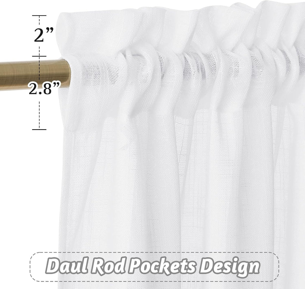 Short Kitchen Valances and Curtain Set, Privacy White Linen Swag Curtains, Semi Sheer Bathroom Tiers for Small
