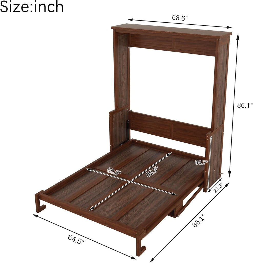 Queen Murphy Bed with Desk, Wood Wall Bed with Gas Struts, Space Saving Foldable Murphy Bed for Small Spaces, Guest