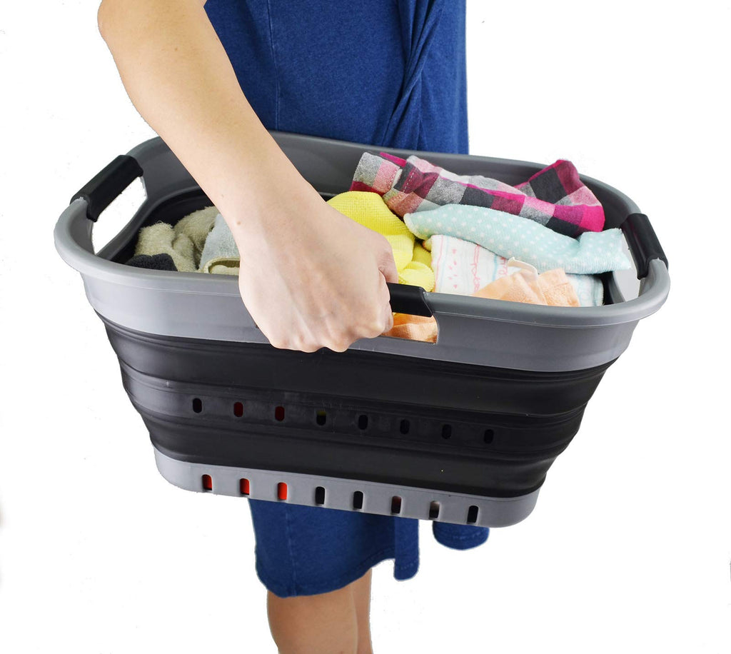 19L (5 gallon) Collapsible Super Mini 3 Handled Plastic Laundry Basket - Foldable Pop Up Storage Container/Organizer