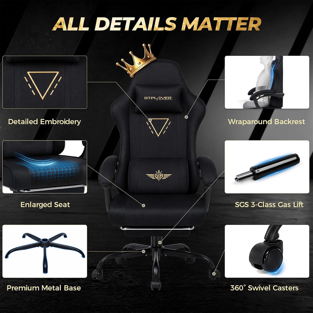 Video Gaming Chair Fabric, Ergonomic Computer Chair with Footrest and Pocket Spring Cushion, Height Adjustable Video