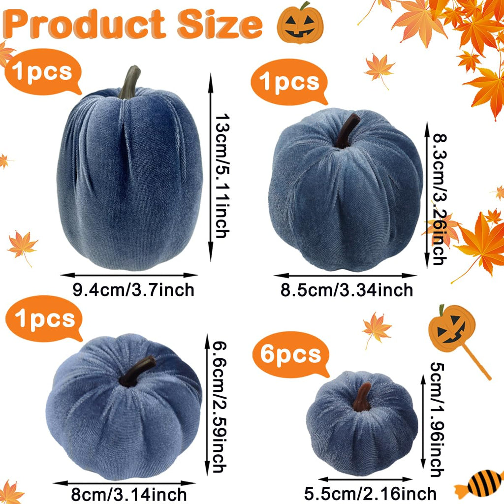 Faux Blue Velvet Pumpkin Artificial Fall Foam Pumpkin Decor 9 Pcs