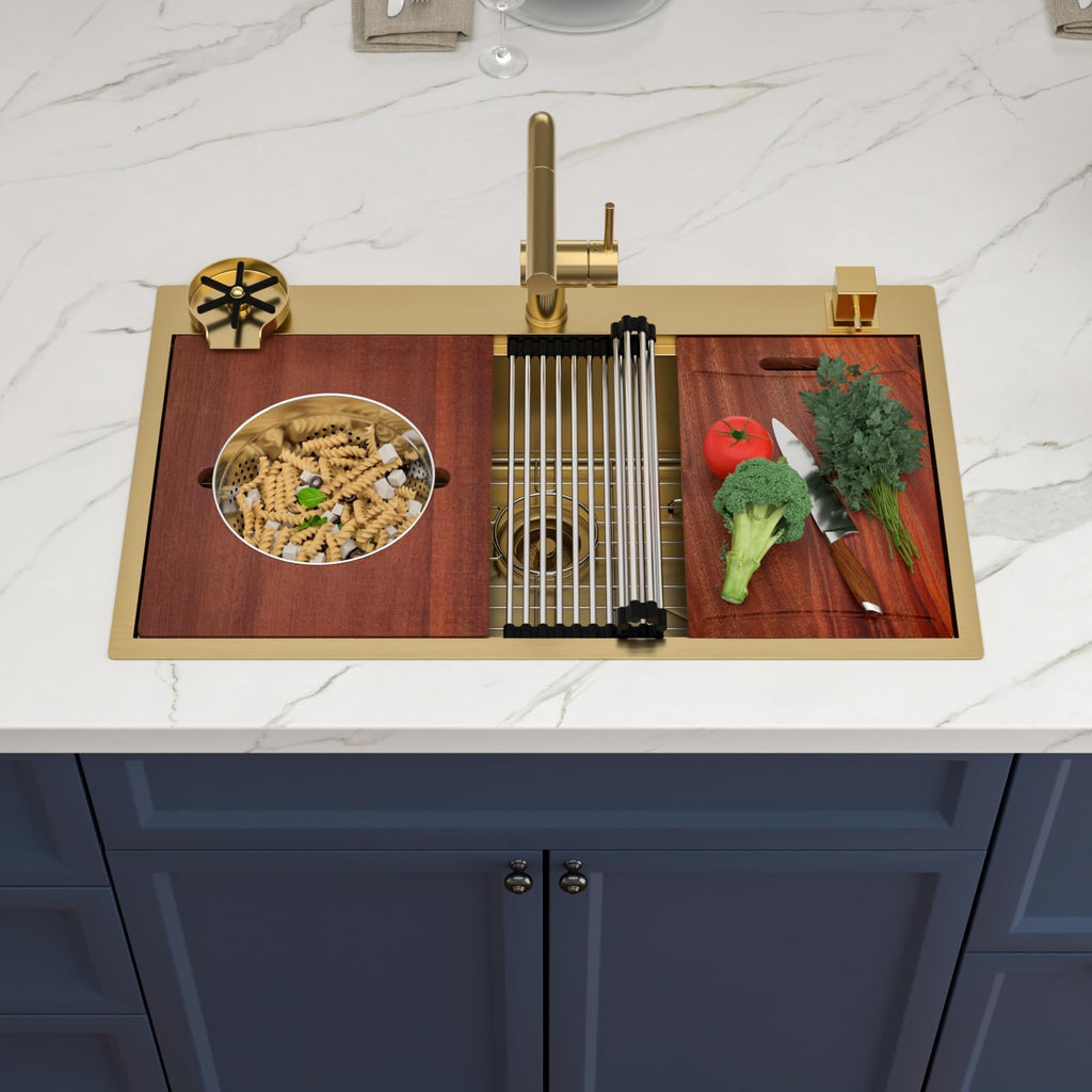 36 Inch Gold Drop In Workstation Kitchen SInk with Mixing Bowl