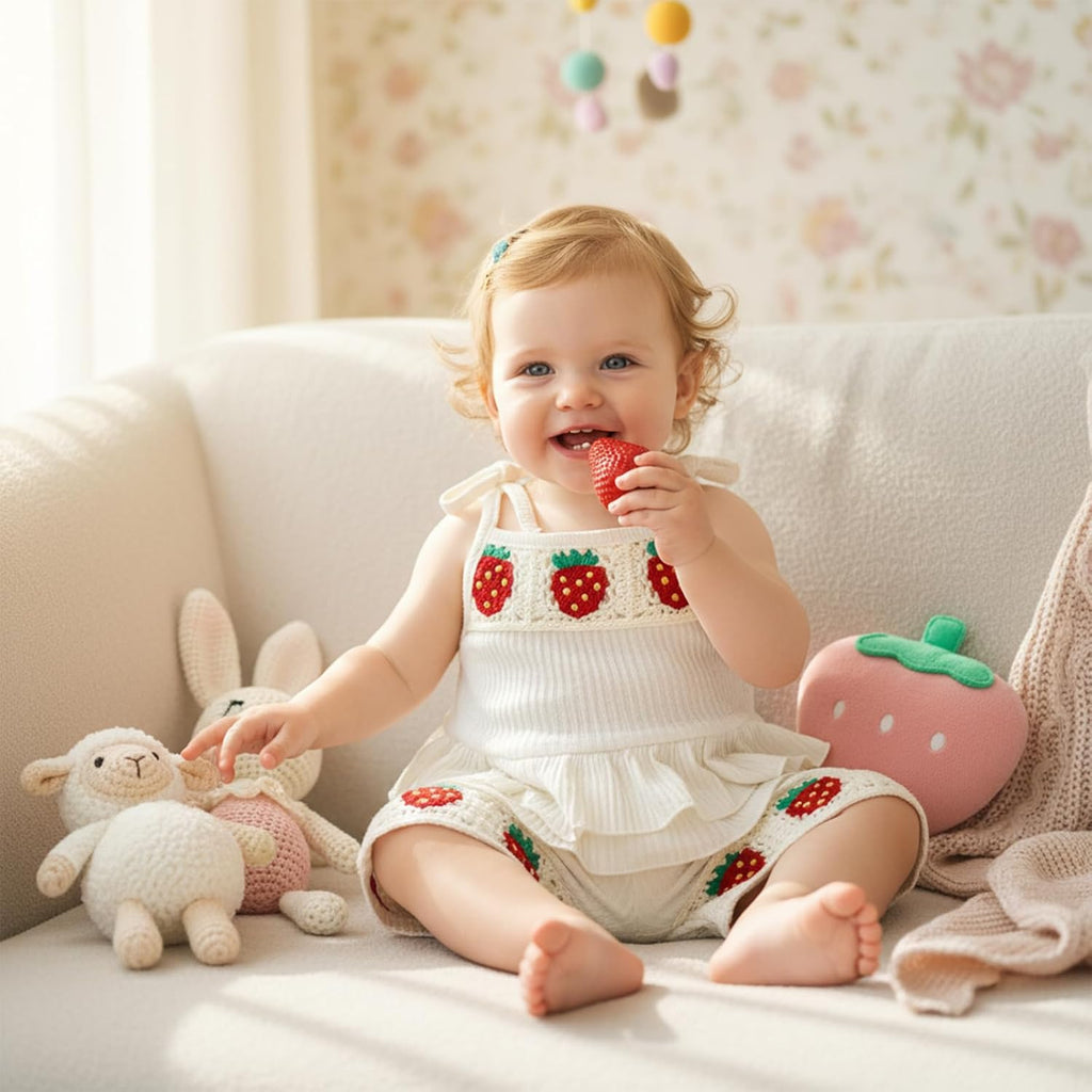 Toddler Baby Girl Summer Outfits Crochet Sleevless Ruffle Tank Top Dress and Bermuda Shorts Set Vintage Boho Clothes