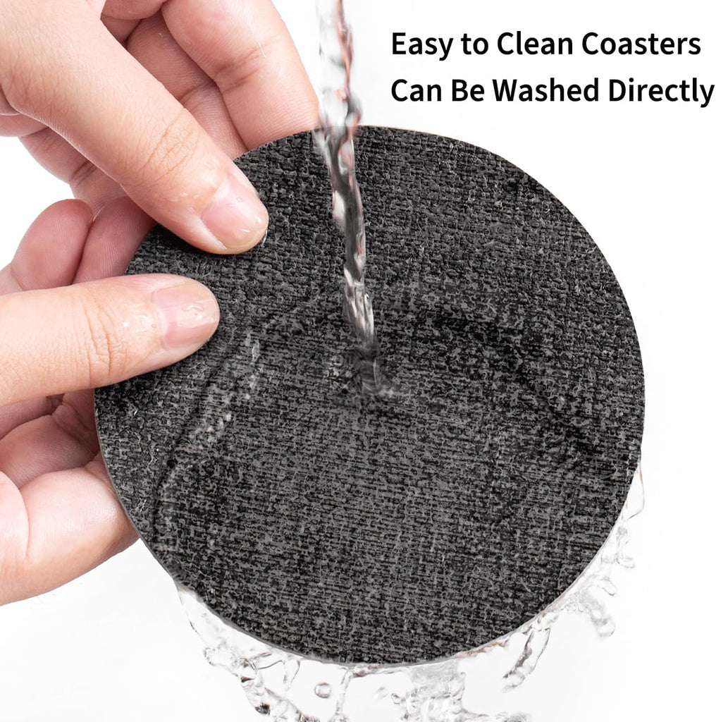 Faux Leather Drink Coasters with Holder, Dual Sided Sets of 12 - Set of 12