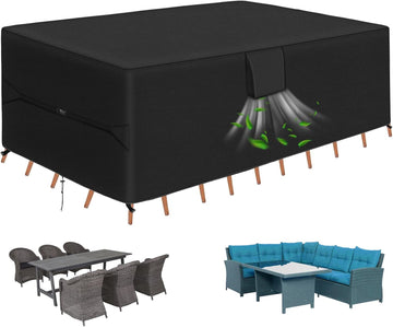 Patio Furniture Covers - 600D Heavy Duty Waterproof Rectangle Table Cover, Lawn Furniture Set Covers for Outside