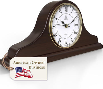 Mantel Clock Battery Operated - Wooden Mantle Clock - 15x7.5 - Silent, Made of Real Wood & Easy to Read