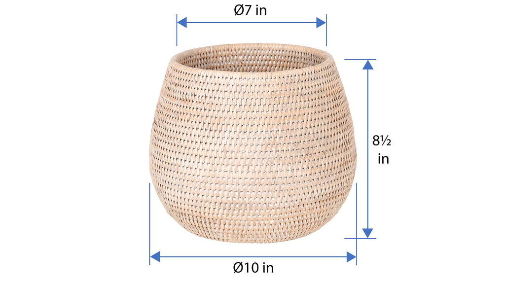 La Jolla Coco Rattan Bowl, White-Wash, Large Planter