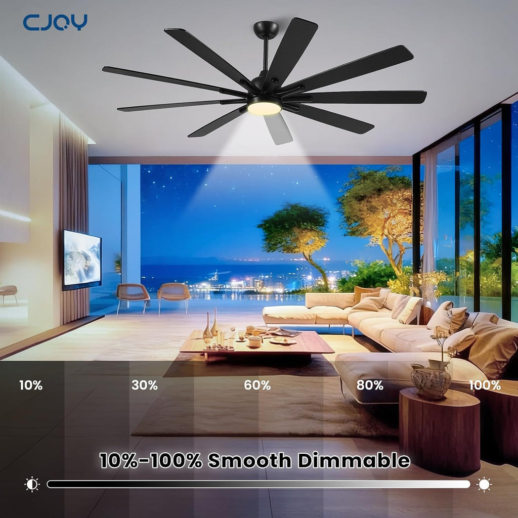 72" Ceiling Fan with LED Light and Remote - Black & Walnut