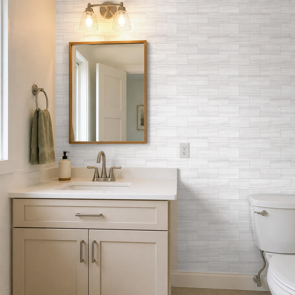 100 Pieces Peel and Stick Backsplash , 3" x 6" PVC Subway Tile 2026 Upgraded Dolomite Mist Backsplash Stick on Tile