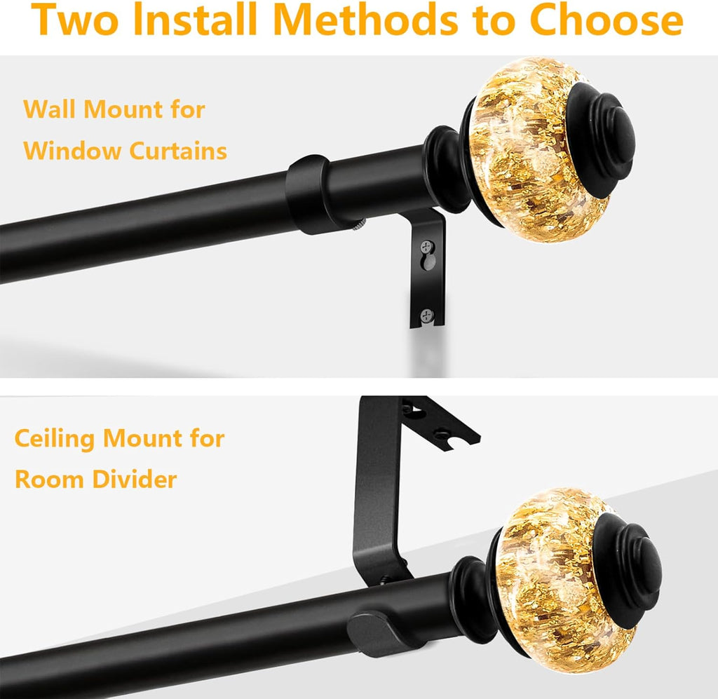 Curtain Rods for Windows,1 Inch Adjustable Window Curtain Rod, Curtain Rod Set with Luxury Crystal Translucent