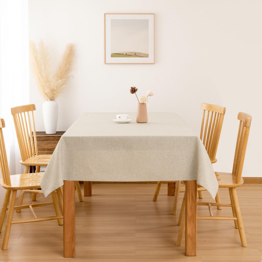 Beige Faux Linen Rectangle Tablecloth 60 x 120 Inch