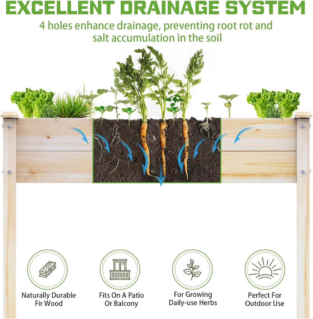 Elevated Wooden Raised Garden Bed with Legs, Reinforced Large Planter Box | 48x24x31IN Vegetable Flower Herb Outdoor