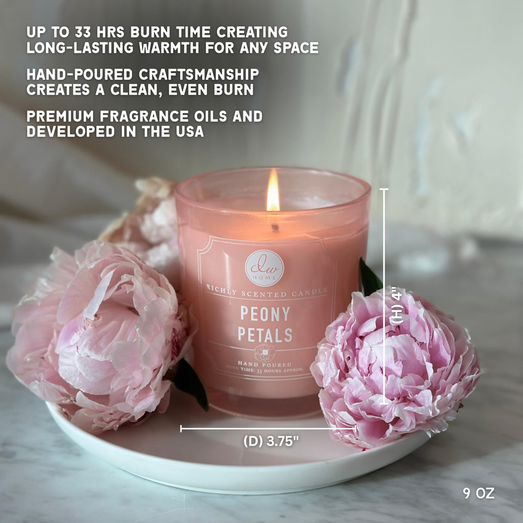 Peony Petals Scented Candle, 9 oz Candle Jar, Up to 33H Burn Time, Floral Scented Candle for Relaxation, Gifting