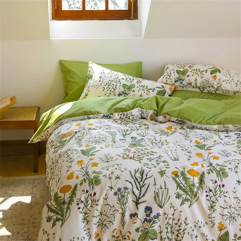 Sage Green Floral Comforter Sets Women Boho Botanical Bedding Comforters Cotton Luxurious Watercolor Flower Soft