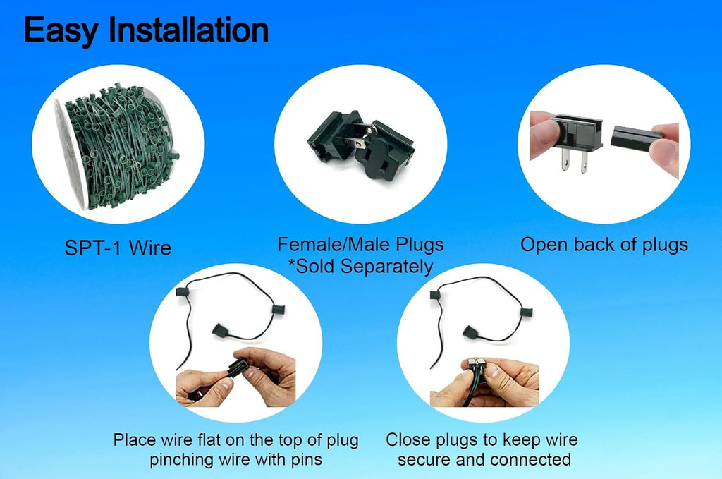 1000 feet C9 Christmas Spool Green Wire with Socket - 12 inch Spacing, Intermediate Base (C9/E17), Spt-1, Stringer