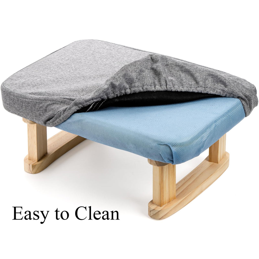 Small Footstool Ottoman, Rectangle Fabric Foot Stool Rest with Wooden Legs and Non-Slip Soft Padding, Modern