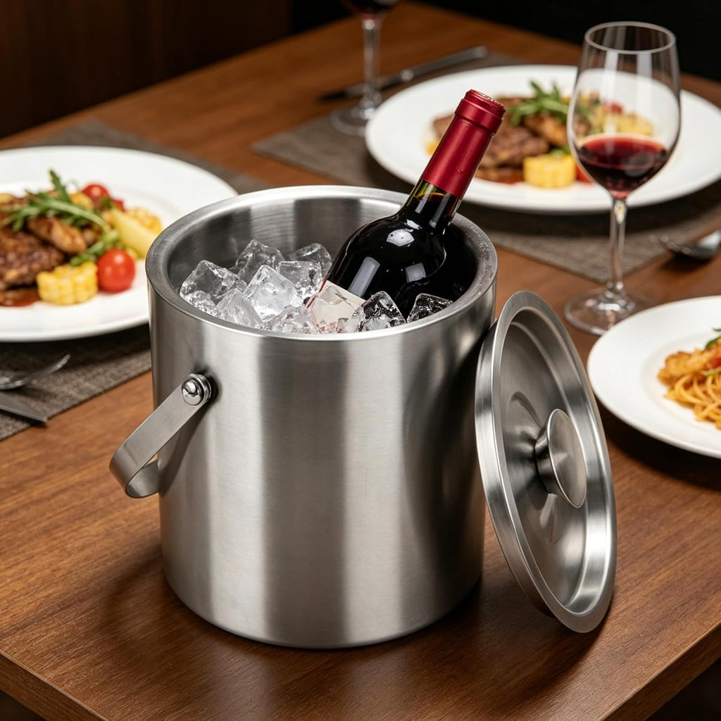 Ice Bucket with Lid & Tong, 2 L, Insulated Stainless Steel