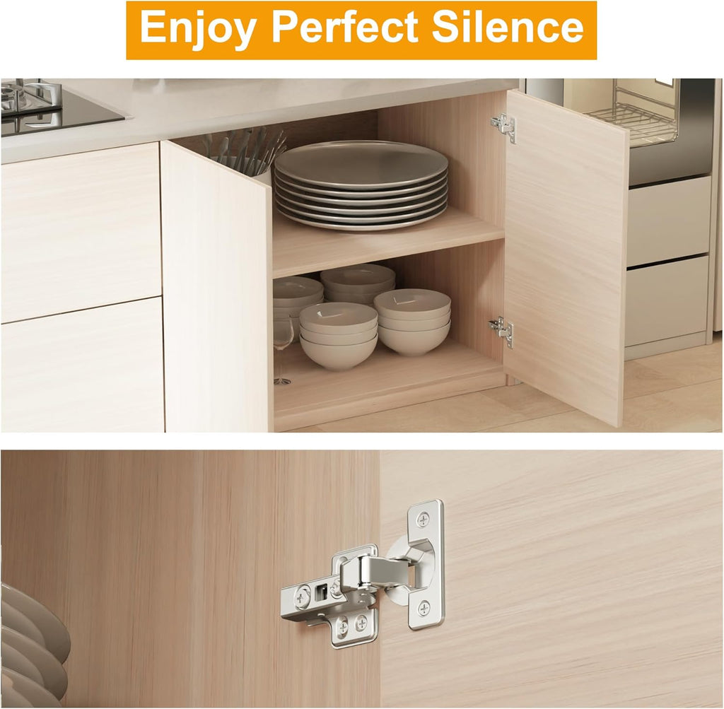 2pcs Professional Grade Inset Soft Close Cabinet Hinges, Frameless Concealed European Style with Four-Hole Clip-On