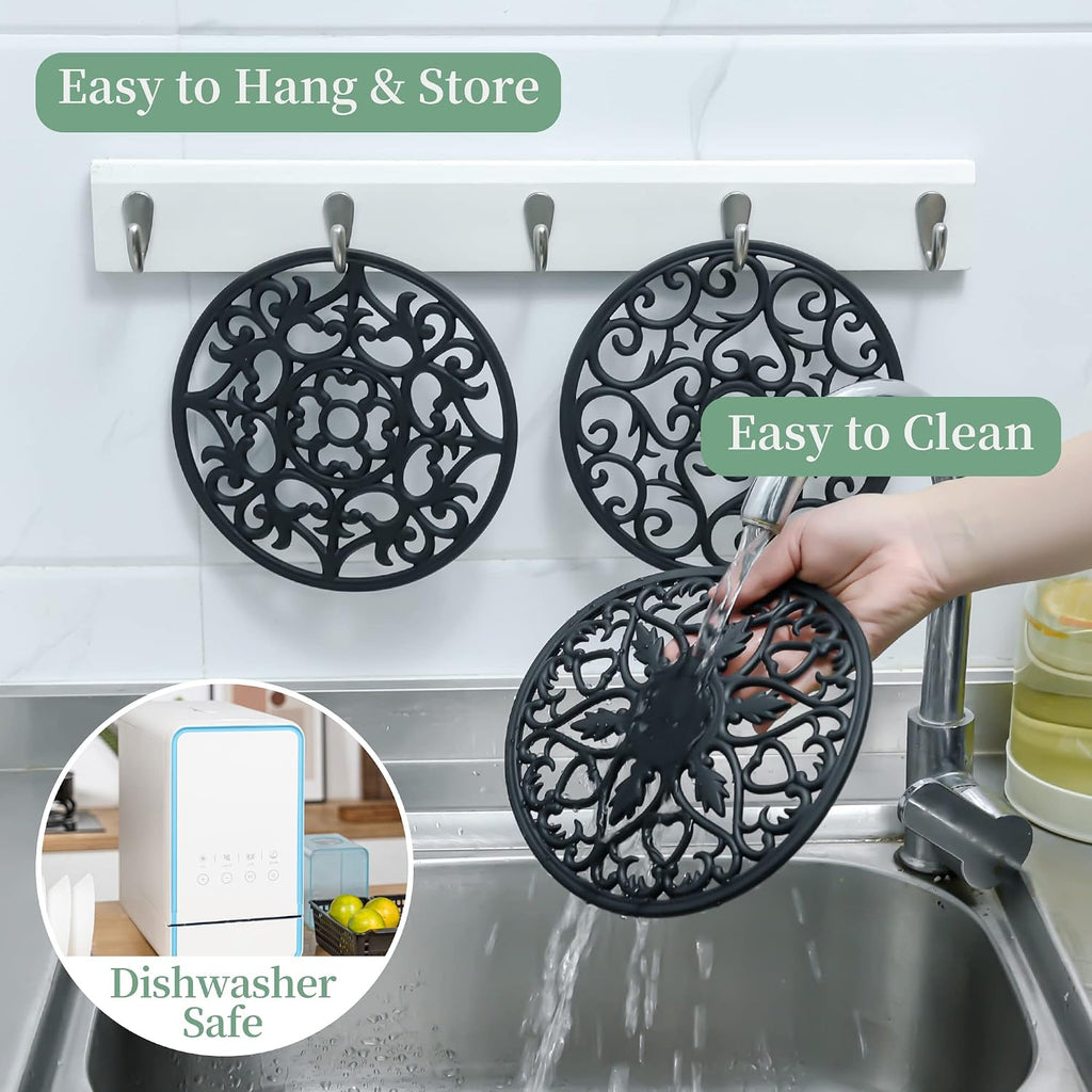 Tirvets for Hot Dishes, Silicone Trivet Hot Pads, Silicone Trivets for Hot Pots and Pans, Trivets for Quartz - Set of 6