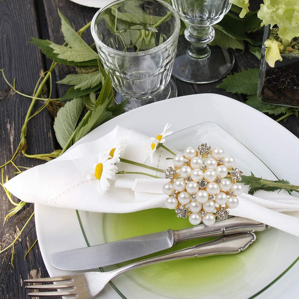 Elegant Pearls Napkin Rings,Napkin Holder Ring Metal Buckles for Table Setting Decor at - Set of 12