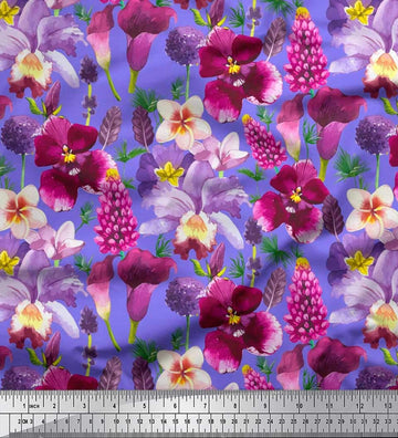 Japan Crepe Purple Fabric - by The Yard - 42 Inch Wide - Pink & Purple Floral Watercolor Bliss Textile - Elegant and