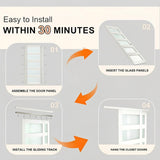 Sliding Closet Door, 5-Lite Frosted Glass Interior Door, 60"(Double 30") x 80" Closet Doors with Com