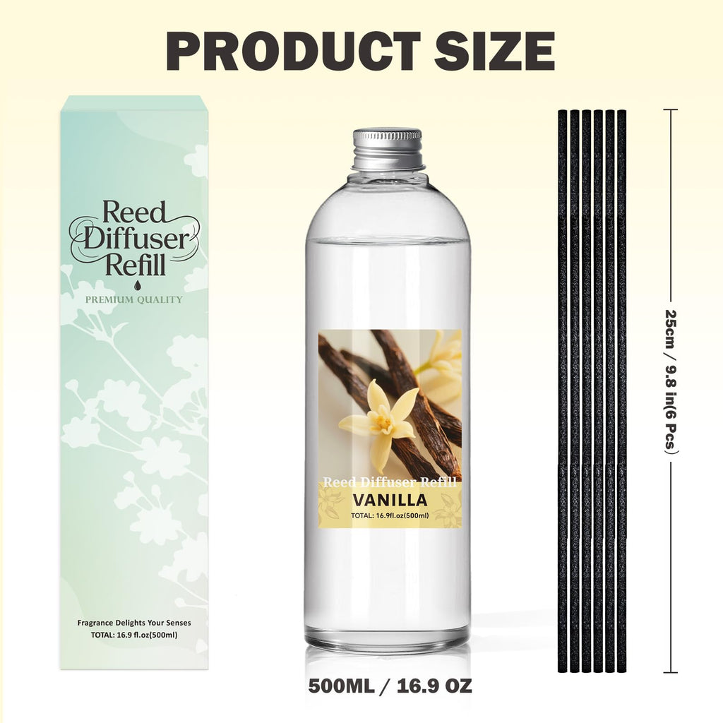 Vanilla Diffuser Reed Diffuser Oil Refill, 16.9 FL OZ & 6 Sticks