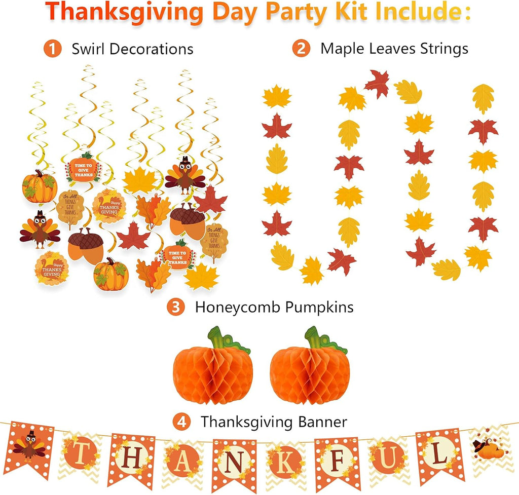 Thanksgiving Decorations Set with Banner and Garland - Set of 40