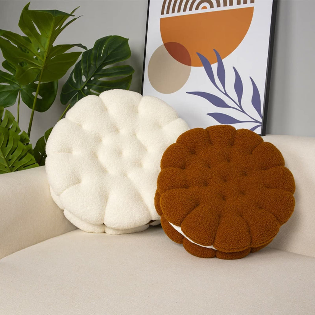 Grey Boucle Throw Pillow 14" Round Cookie Pillow Thick Seat Cuhsion for Sofa Couch Patio Balcony Tatami Pad
