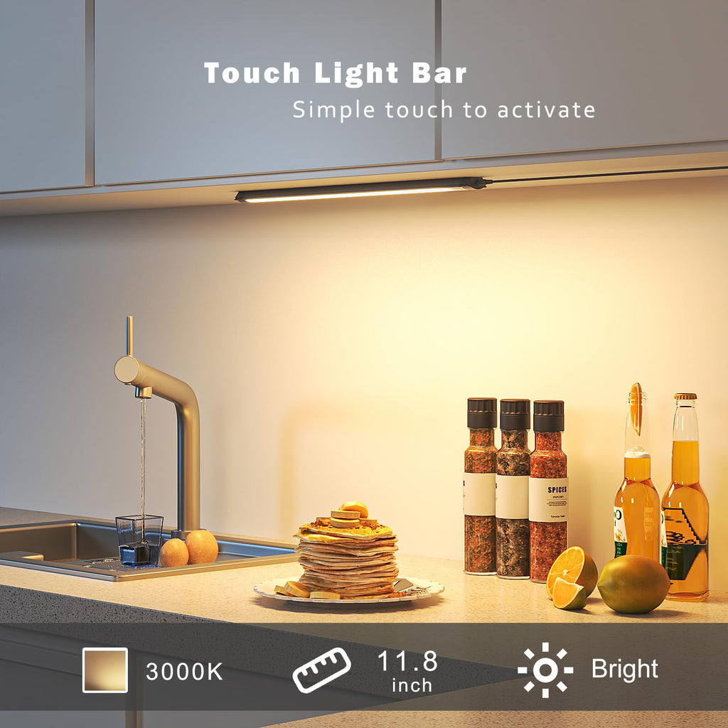 12" Under Cabinet Lights Touch Activated Aluminum Light Bar