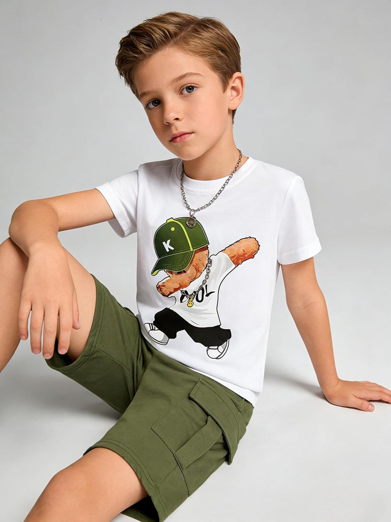 Boys' Piece Summer Outfit Short Sleeve Graphic T-Shirt and Cargo Shorts Set Toddler to Big Kid