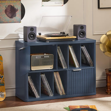 Large Record Player Stand with Vinyl Storage, 39.5" Modern Wood Records Storage Cabinet for Speakers, Mid Century