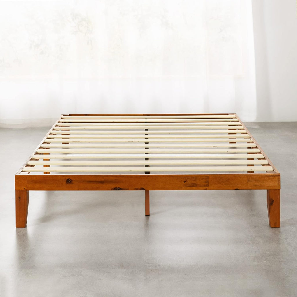 Naturalista Classic - 79.5"L 59.5"W 12"H Inch Solid Wood Platform Bed with Wooden Slats, No Box Spring Needed, Easy
