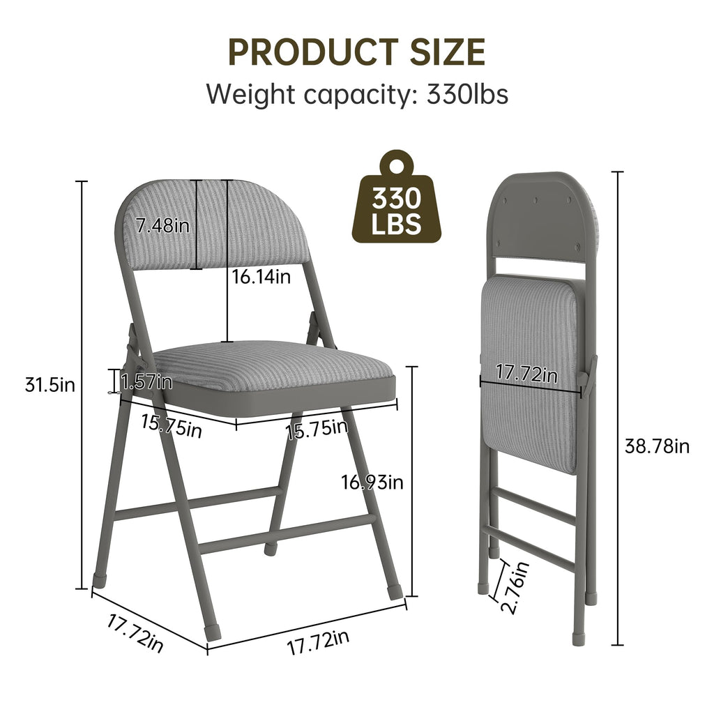 4 Pack Padded Cushion and Back Folding Chairs, Fabric Dining Chair Set with Steel Frame Metal, for Indoor and
