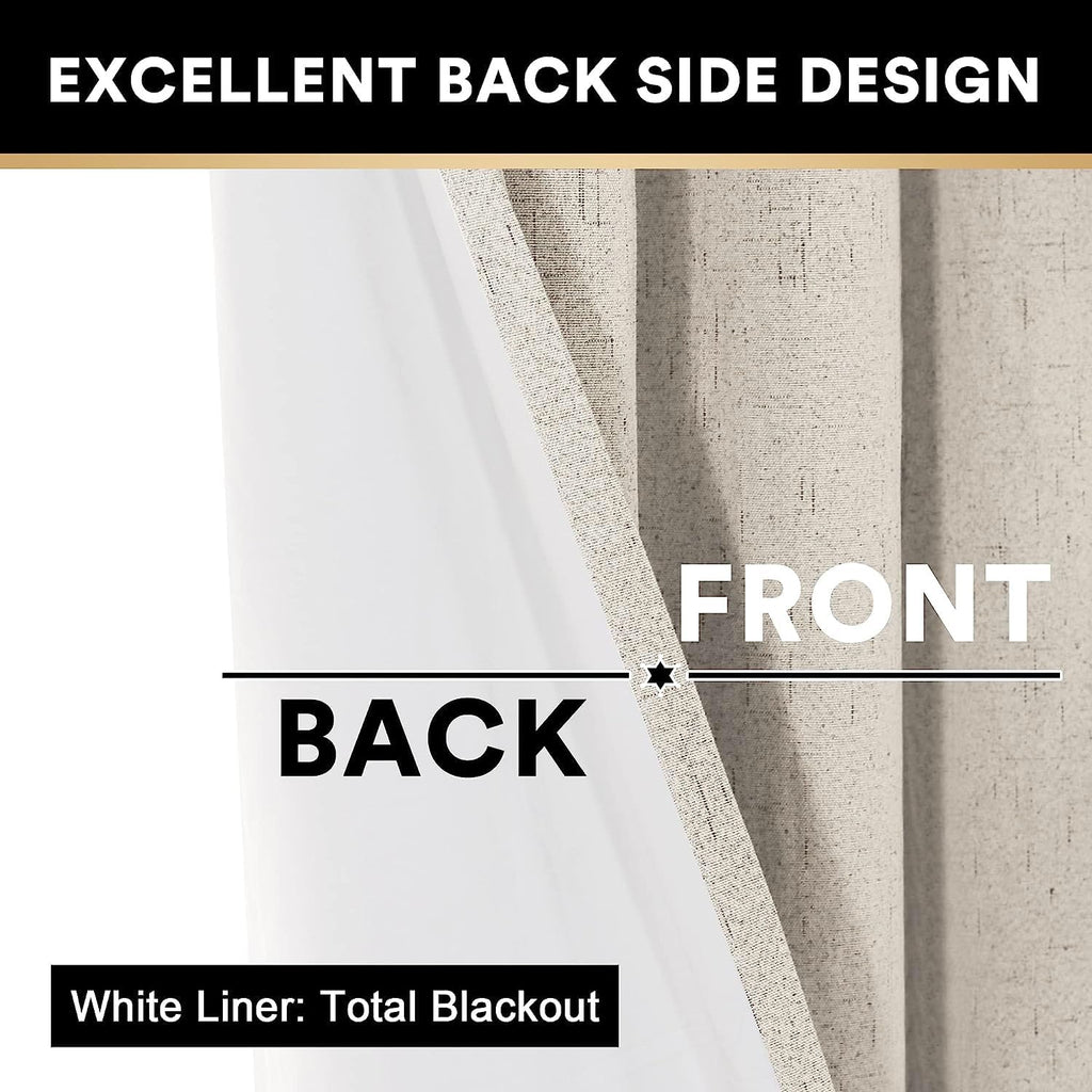Natural Linen Curtains 100% Blackout Linen Curtains for Bedroom Full Blackout Curtains 84 Inches Long Living Room