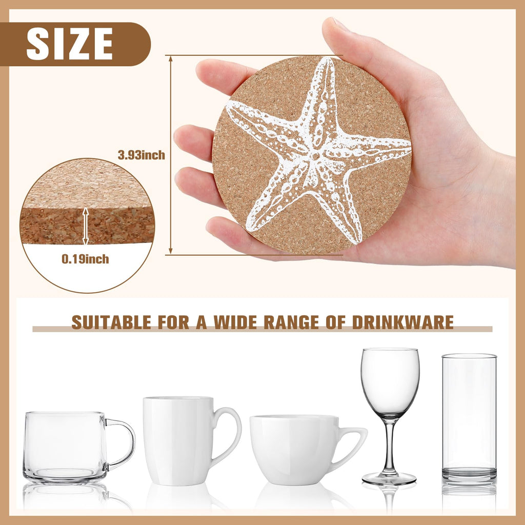12 Pcs Coastal Coasters for Drinks Beach Cork Sea Shell Mat Gift