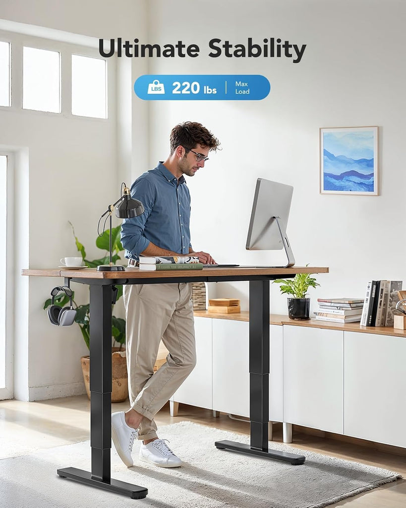 3-Stage Standing Desk Frame with Double Crossbeam,Black Frame Only | 23.6"-49.2" height range,Brushless Motor,220 lbs
