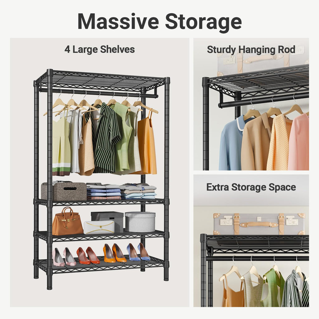 V1 Wire Garment Rack, 4-Tier Clothes Rack, Freestanding Closet, Black