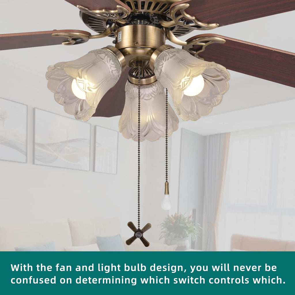 42 Inch Indoor Ceiling Fan with Pull-Chain and Three LED Light Bulbs Base, Traditional 3-Speeds Reversible Blades