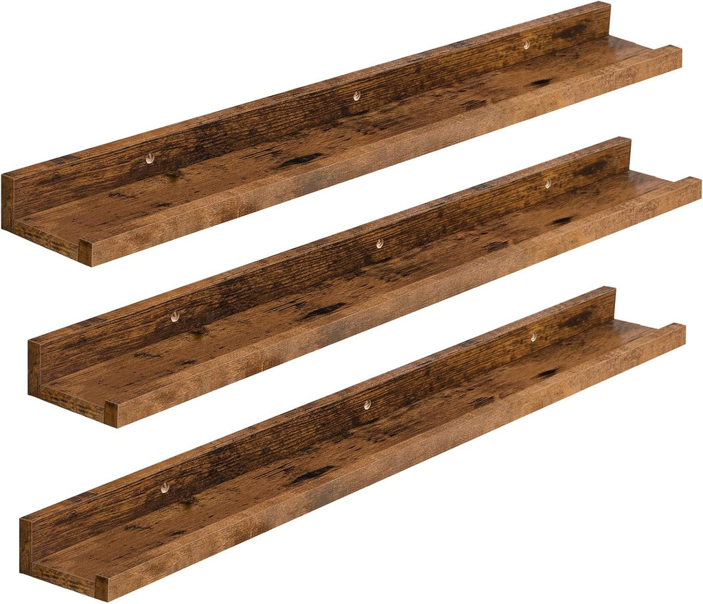 Floating Shelves, Wall Shelf Set of 3, 35.4 Inches Hanging Shelf with Raised Edge and Invisible Brackets, Decor