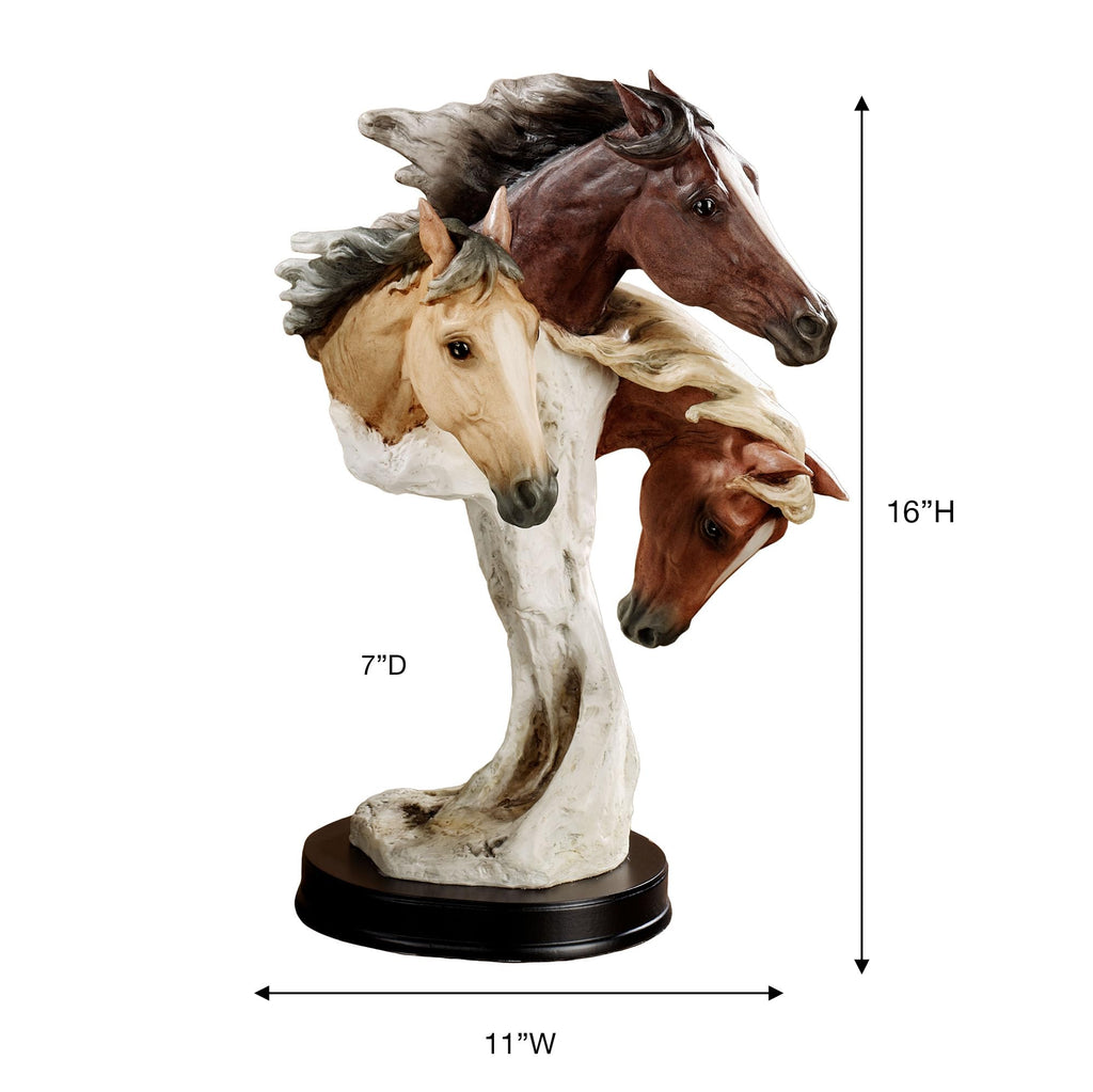 Wild at Heart Horse Sculpture - Resin - Brown, Black, Wheat - Horses Decor Head Bust, Bookshelf, Entryway, Foyer