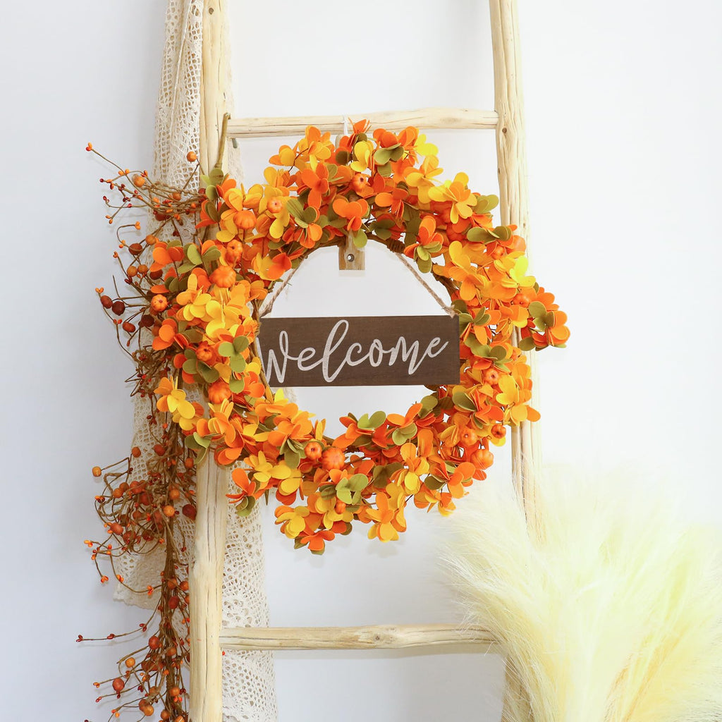 Fall Wreaths for Front Door 20 Inch Autumn Wreath Artificial Thanksgiving Wreath with Welcome Wooden Brand and