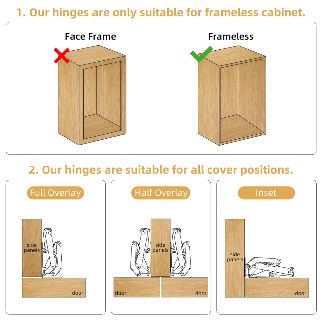 2 Pair 170 Degree Frameless Soft Close Cabinet Hinges