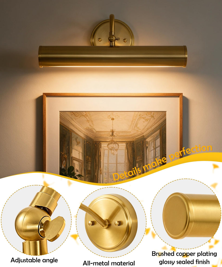 Hardwired Picture Lights,15 Inch Brass Vintage Art Light,E12 Base, 330° Adjustable Rotatable,2‐Light Gallery Lighting