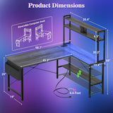 L Shaped Desk Gaming Desk, 59" L Shaped Computer Desk with LED Light & Power Outlet