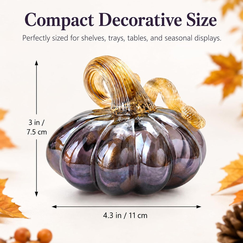 Purple Blown Glass Pumpkin Art Glass Fall Decor Pumpkin Thanksgiving Table