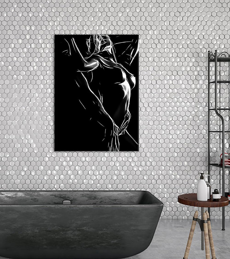 Black White Intimate Bedroom Canvas Wall Art - Minimalist Line Sexy Couple Figure Art Print Abstract Erotic Sensual