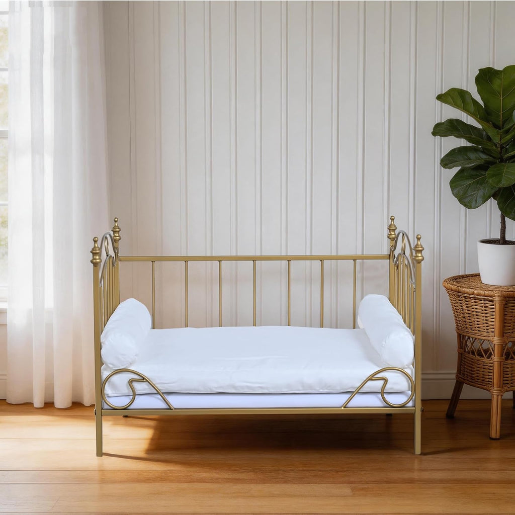 Pet Bed, Dog Bed with Metal Frame and Detached White Velvet Cushion with 2 Pillow for Small Dog
